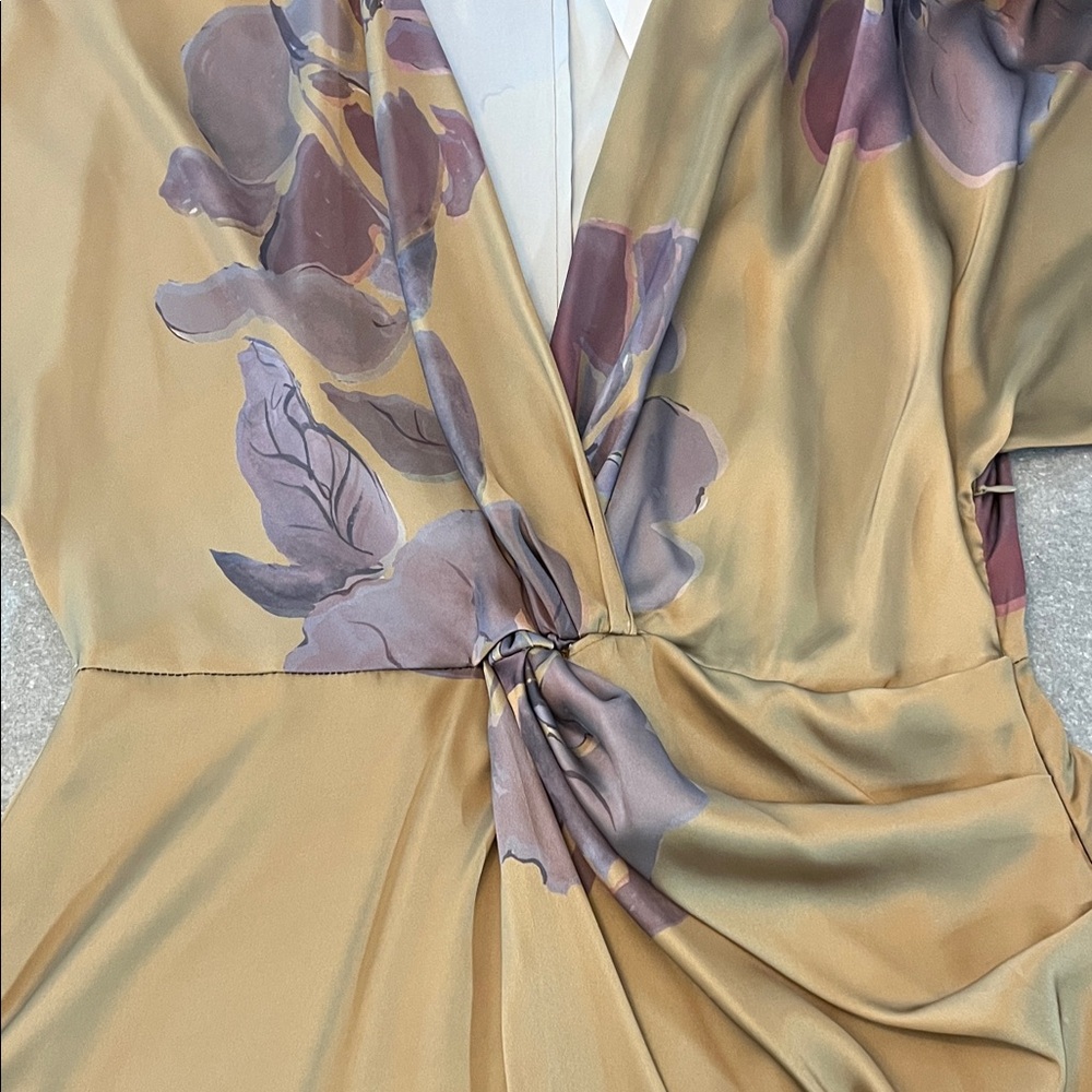 Floral Wrap Dress in Beige and Purple